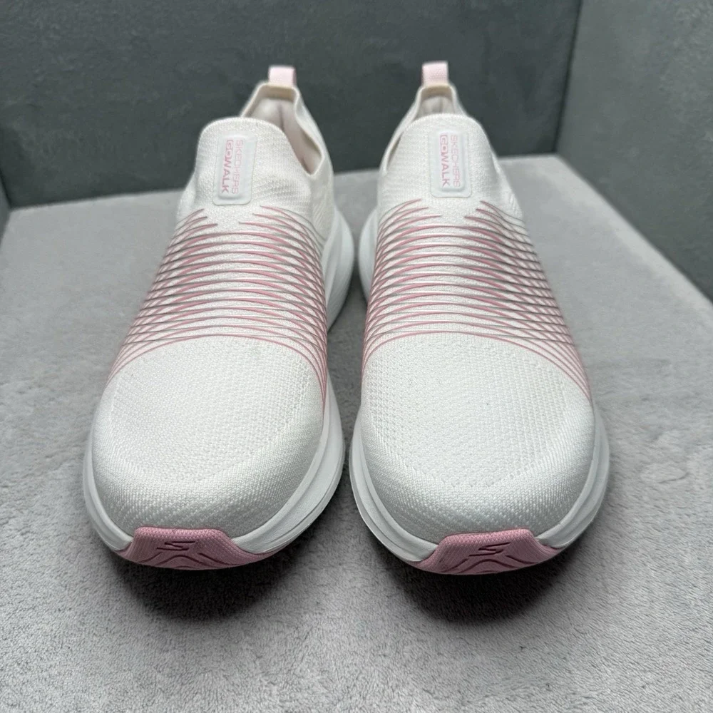 Skechers GO WALK Max Walker Sally Slip-On Shoes White Pink Women's Size 7.5